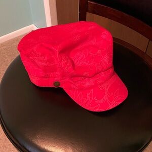 Red Corduroy With White Flowers Women’s Hat